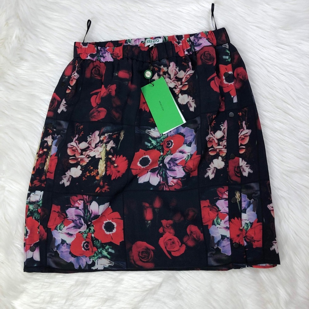 NWT Kenzo Antonio Lopez Print Silk Mini Skirt Black Size 34